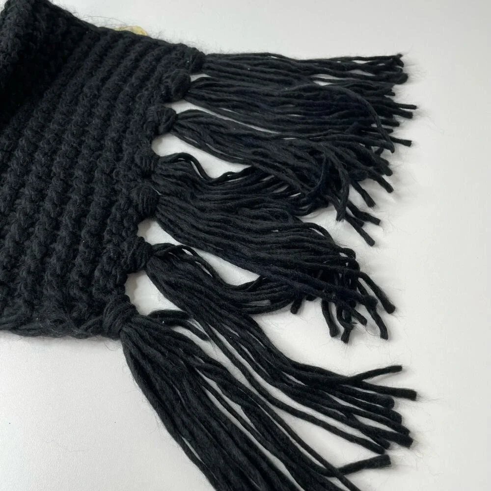 OVersized Scarf Black Brown Tan Chunky Knit Pockets Fringe NEW Cozy Gift Warm